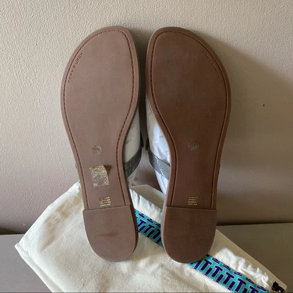 Tory Burch Patent Malta Gray Leather Sandal - Picture 8 of 9